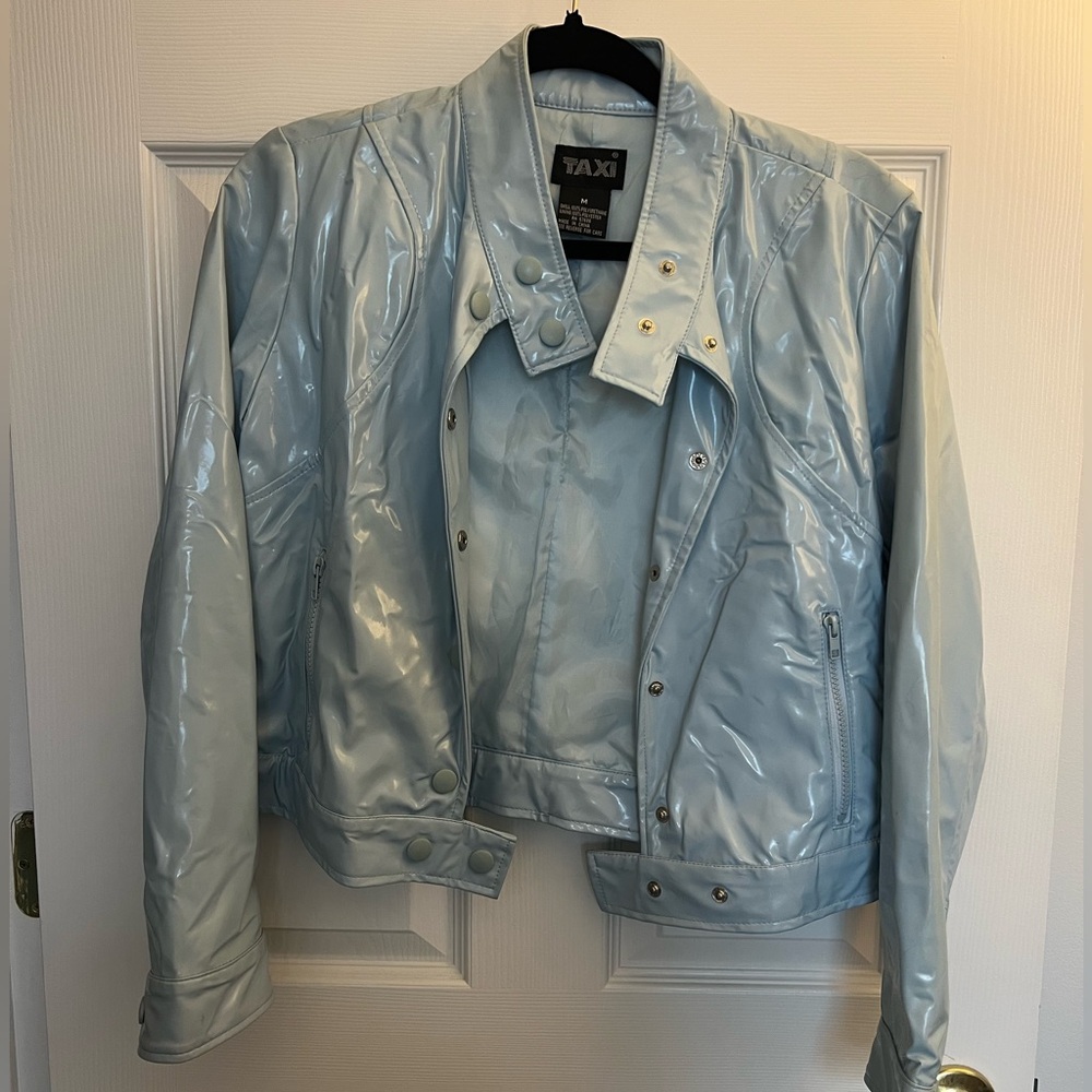Vintage Y2K Baby Blue Faux Leather Jacket